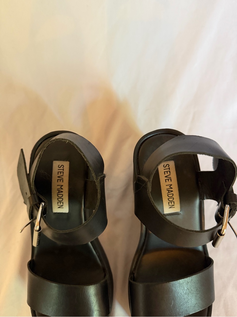 Steve Madden Black Platform Buckle Sandals - Picture 2 of 7